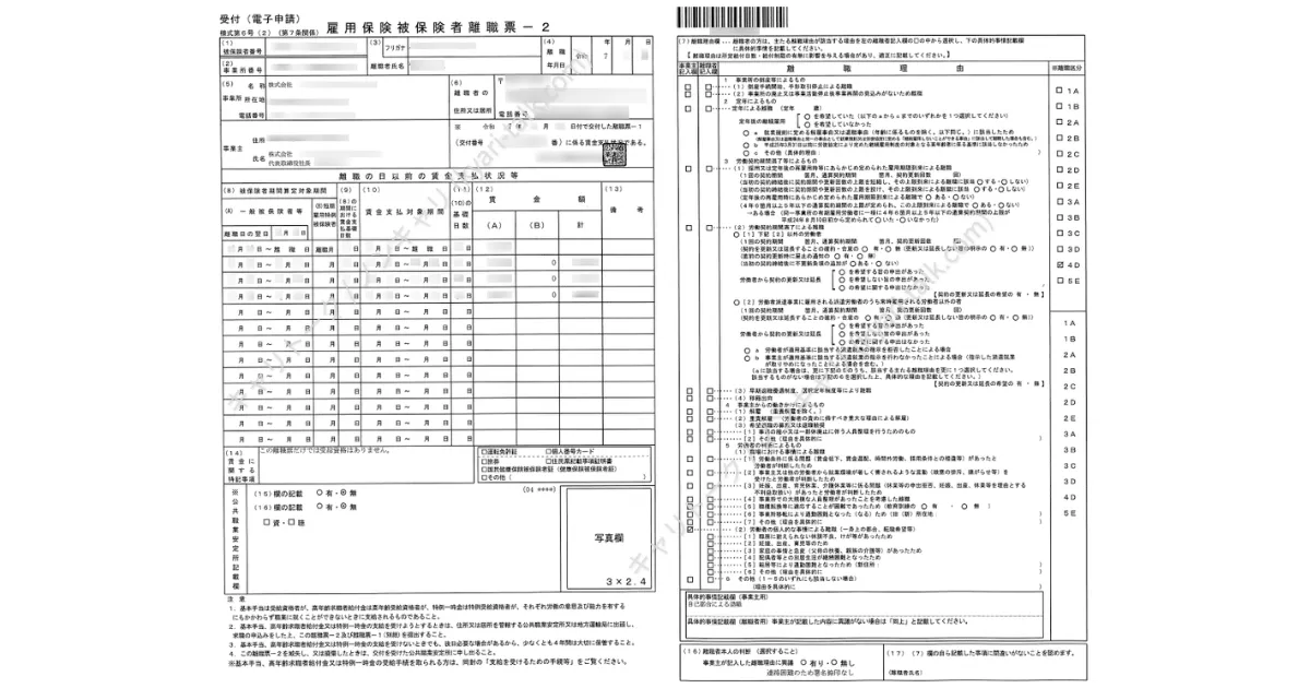 【実物】会社から届いた「雇用保険被保険者離職票-2」。退職理由や離職前の賃金状況が記載された重要書類。