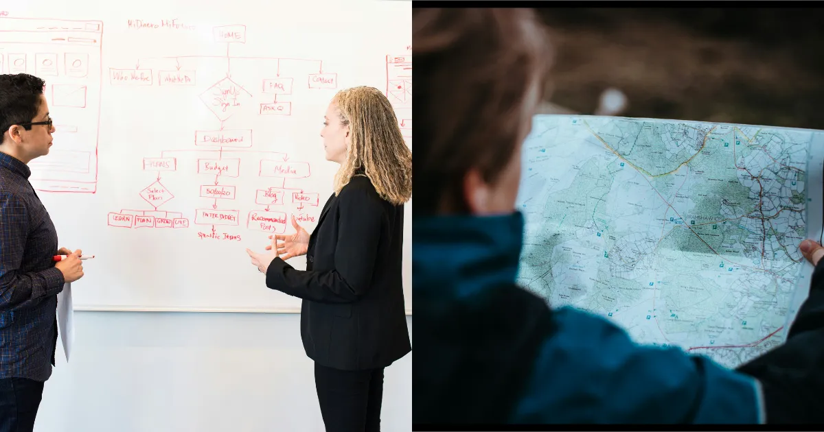 転職エージェントと転職サイトの違いについて、サポートを受けている人と自分で転職活動をしている人の違いを表した画像