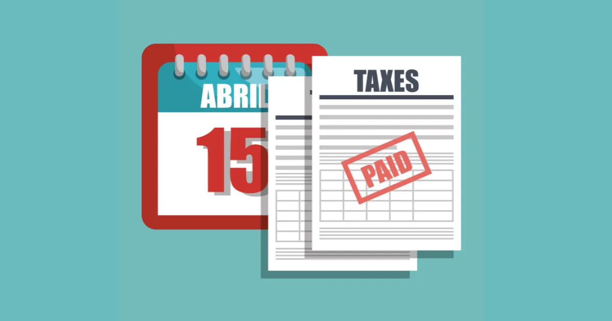 カレンダーと「TAXES(税金)」と書かれた書類のイラスト。退職後の住民税の納付期限と支払い方法を示す。